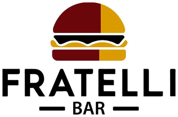 Un logotipo para Fratelli Bar con una hamburguesa encima.