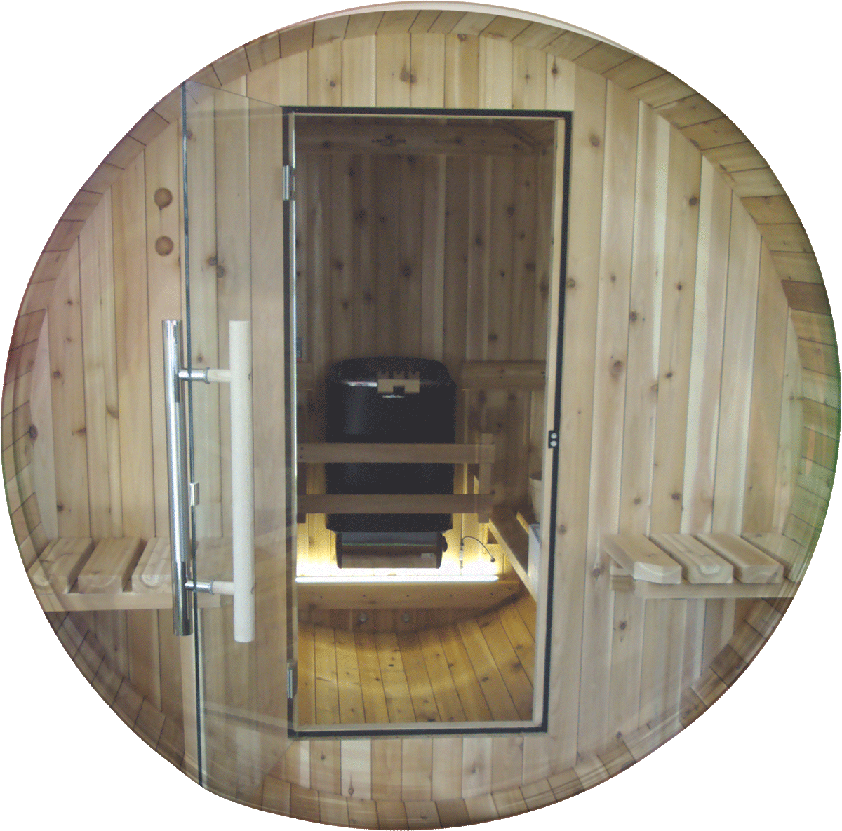 Photographie de l'intérieur d'un sauna en bois