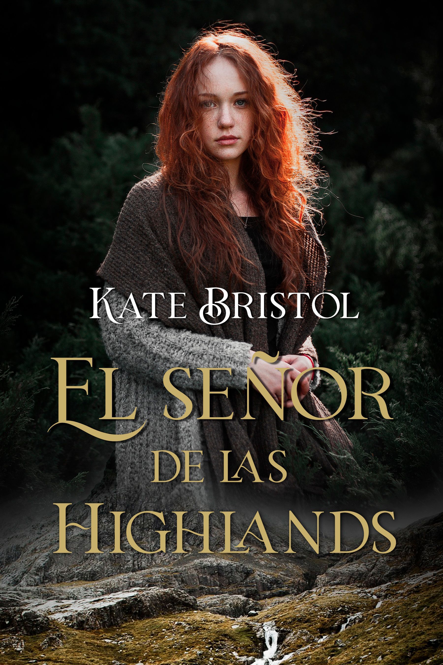 Portada del libro: Una mujer pelirroja aparece en un paisaje montañoso. El título es
