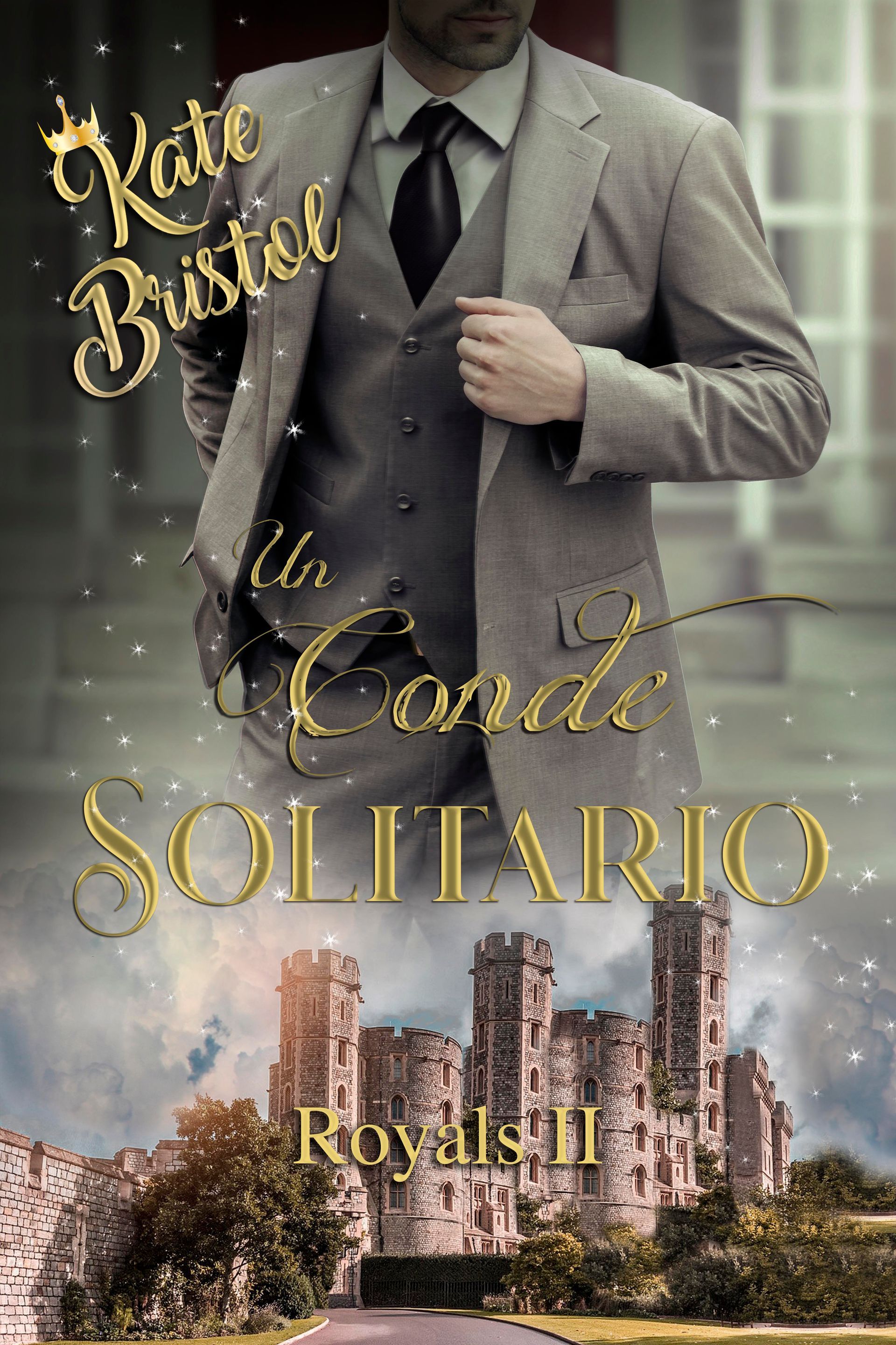 Portada de libro con un hombre de traje y un castillo como telón de fondo. El título dice