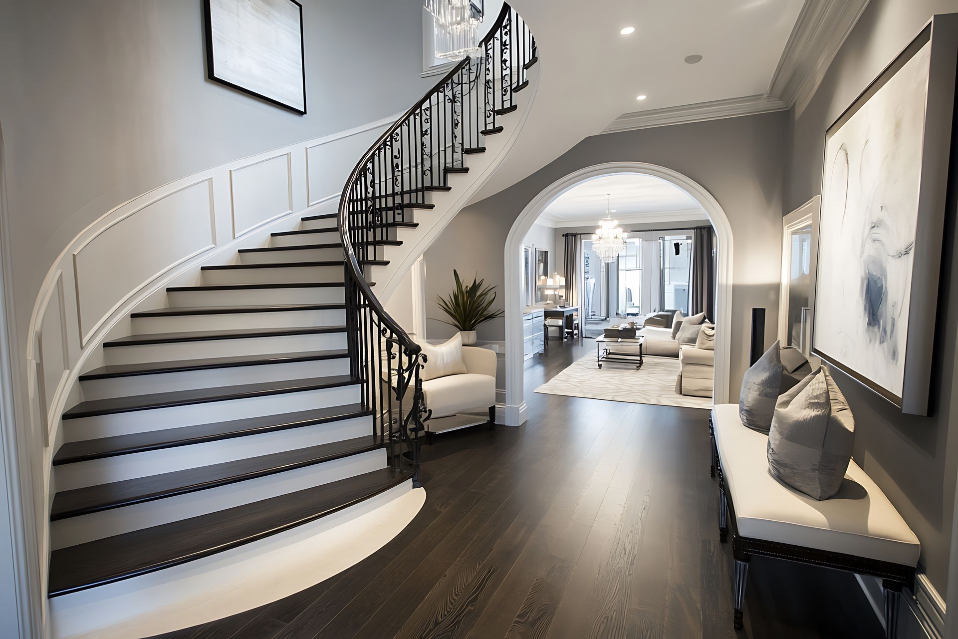 Un intérieur de maison avec un escalier
