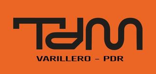 Un logotipo de PDR de Varillero color canela sobre un fondo naranja
