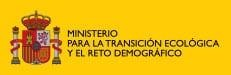 Logo del Ministerio para la Transición Ecológica y el Reto Demográfico sobre fondo amarillo.