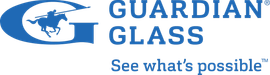 Logotipo de Guardian Glass con icono de escudo azul y lema “Descubre lo que es posible”.