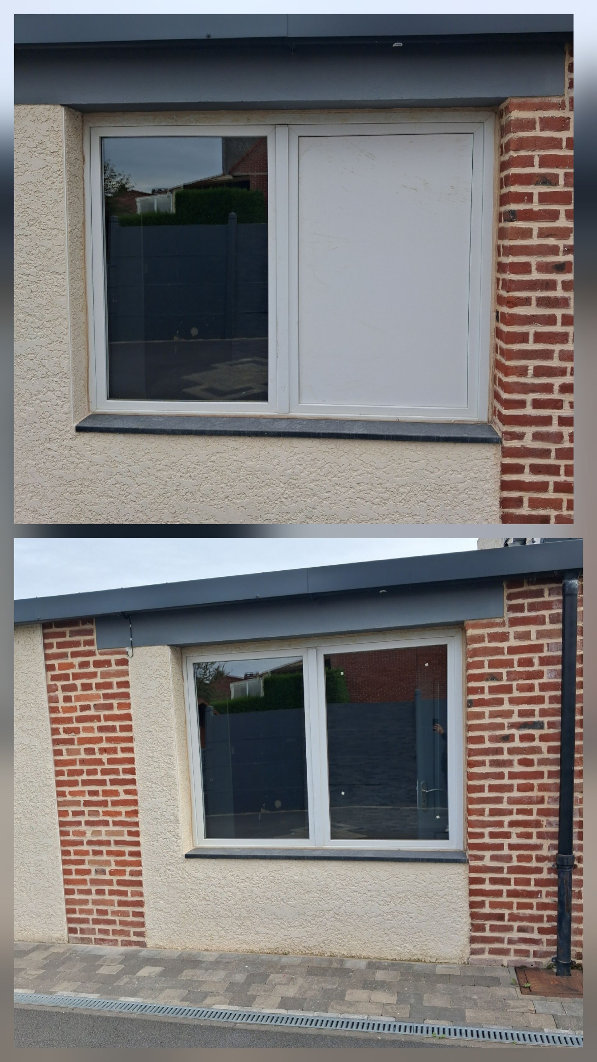 Une vitre brisée en son centre