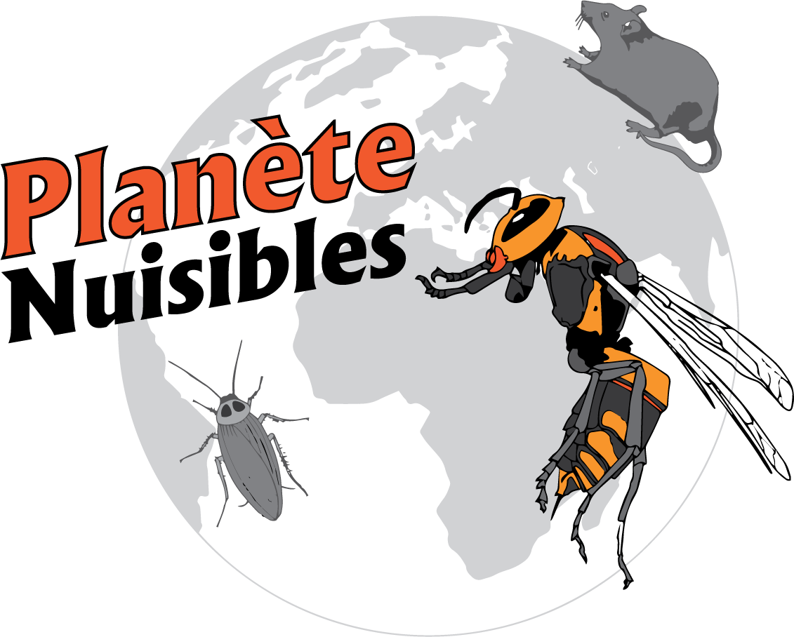 Un logo pour planete nuisibles montre une abeille une souris et un cafard