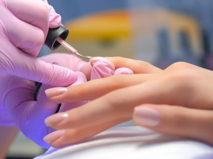 Personne en train d'appliquer du vernis rose