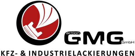 Logo für die Aktion GMG GmbH, Automobil- und Industrielackierung. Kreis mit Lackiergeräte-Design.