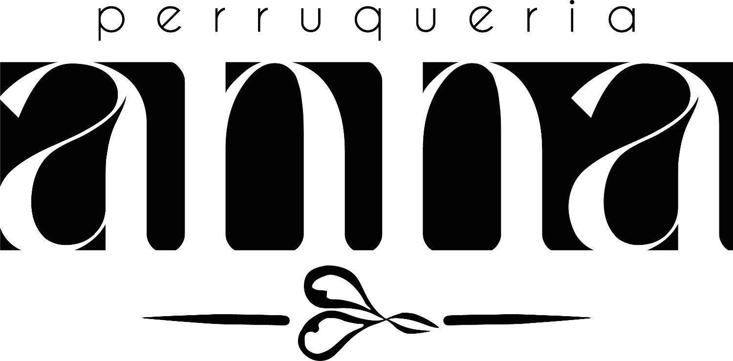 Logotipo de “anna” con “perruquería” arriba y un icono de tijeras negras abajo sobre un fondo blanco