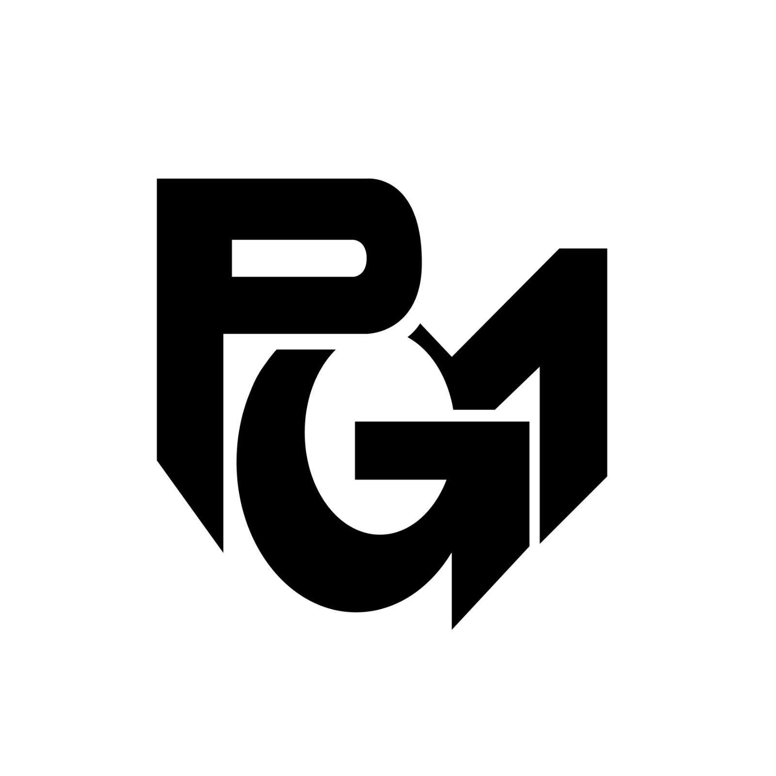Logotipo con monograma PG negro con letras entrelazadas y diseño geométrico angular.