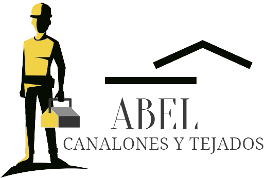 Logotipo: Silueta de trabajador con herramientas y el nombre “ABEL” con “CANALONES Y TEJADOS” debajo, y contorno de techo.