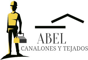 Logotipo: Silueta de trabajador con herramientas y el nombre “ABEL” con “CANALONES Y TEJADOS” debajo, y contorno de techo.