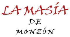 Un logotipo rojo y negro para La Masía de Monzón.