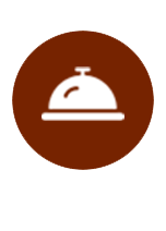 Un icono de una bandeja con tapa en un círculo marrón.