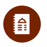 Un icono de un cuaderno en un círculo marrón.