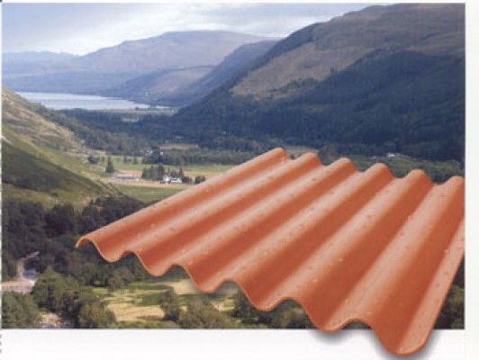 Una imagen de un tejado con montañas al fondo.