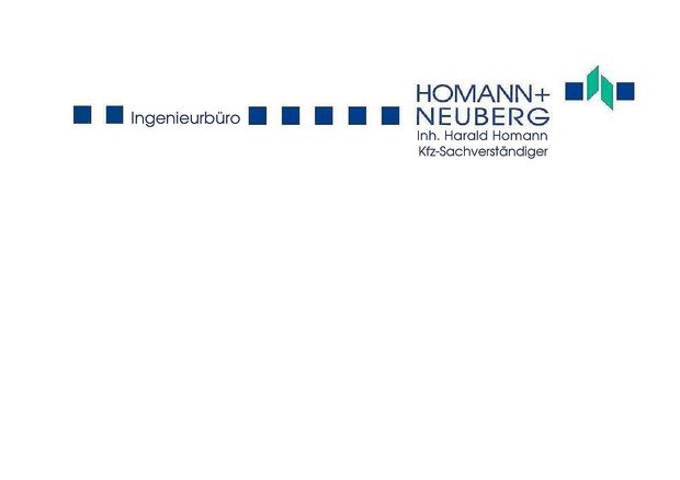 Ein blau-grünes Logo für Homann + Neuberg KFZ Sachverständige