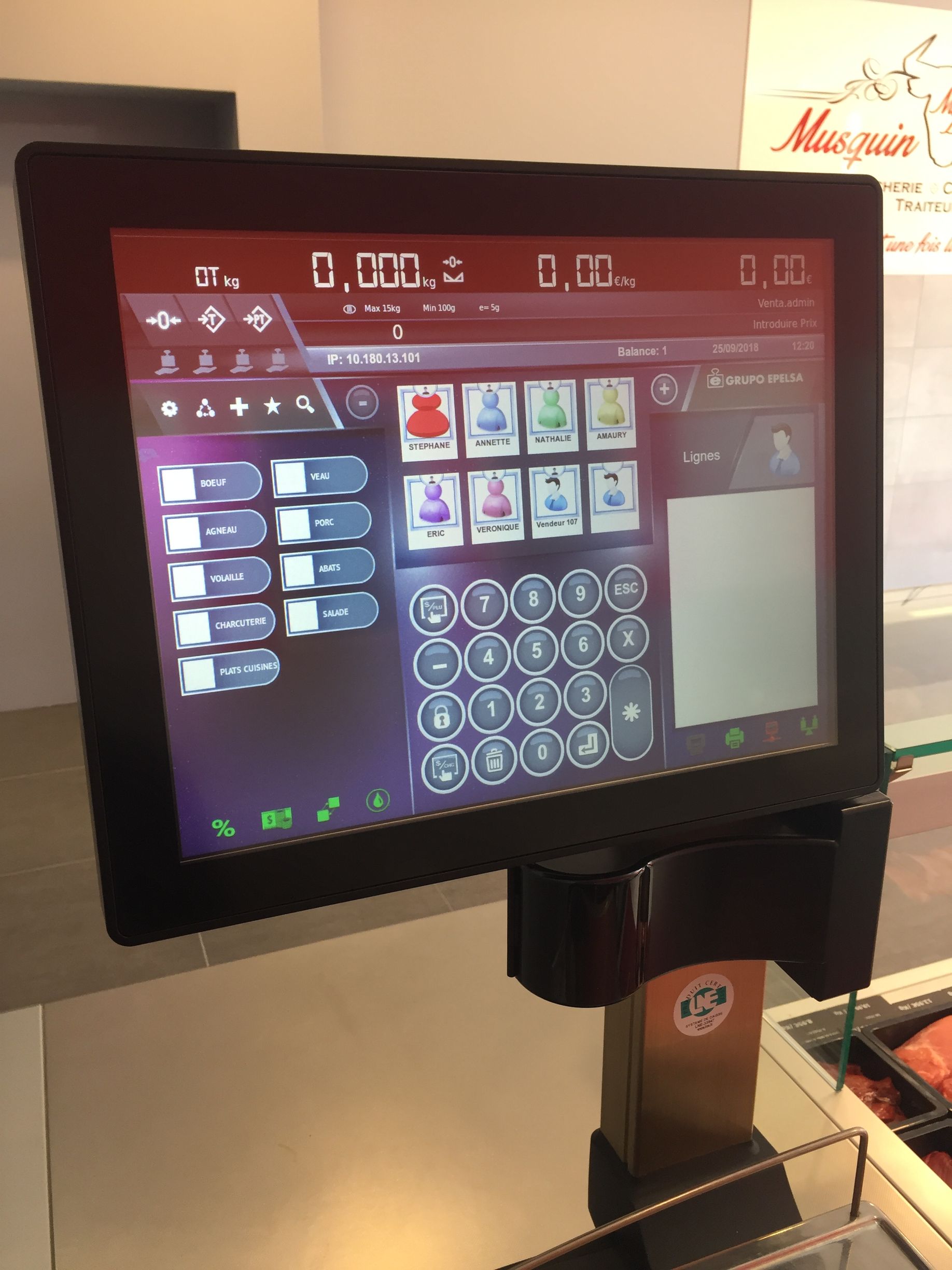 Écran d'un système de pesage