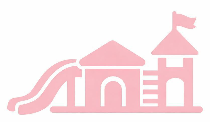 Un icono minimalista de color rosa que representa un parque infantil con un