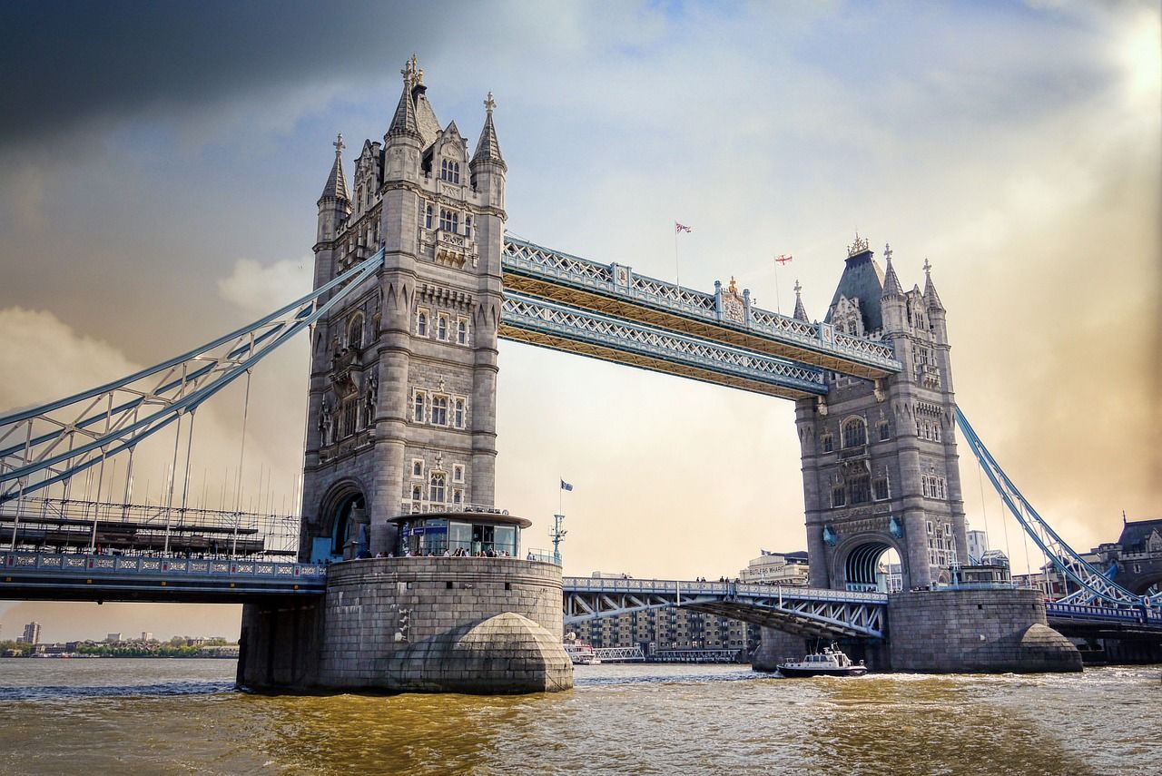 The tower bridge is a suspension bridge over a river in london  on Azamara 2027 World Cruise