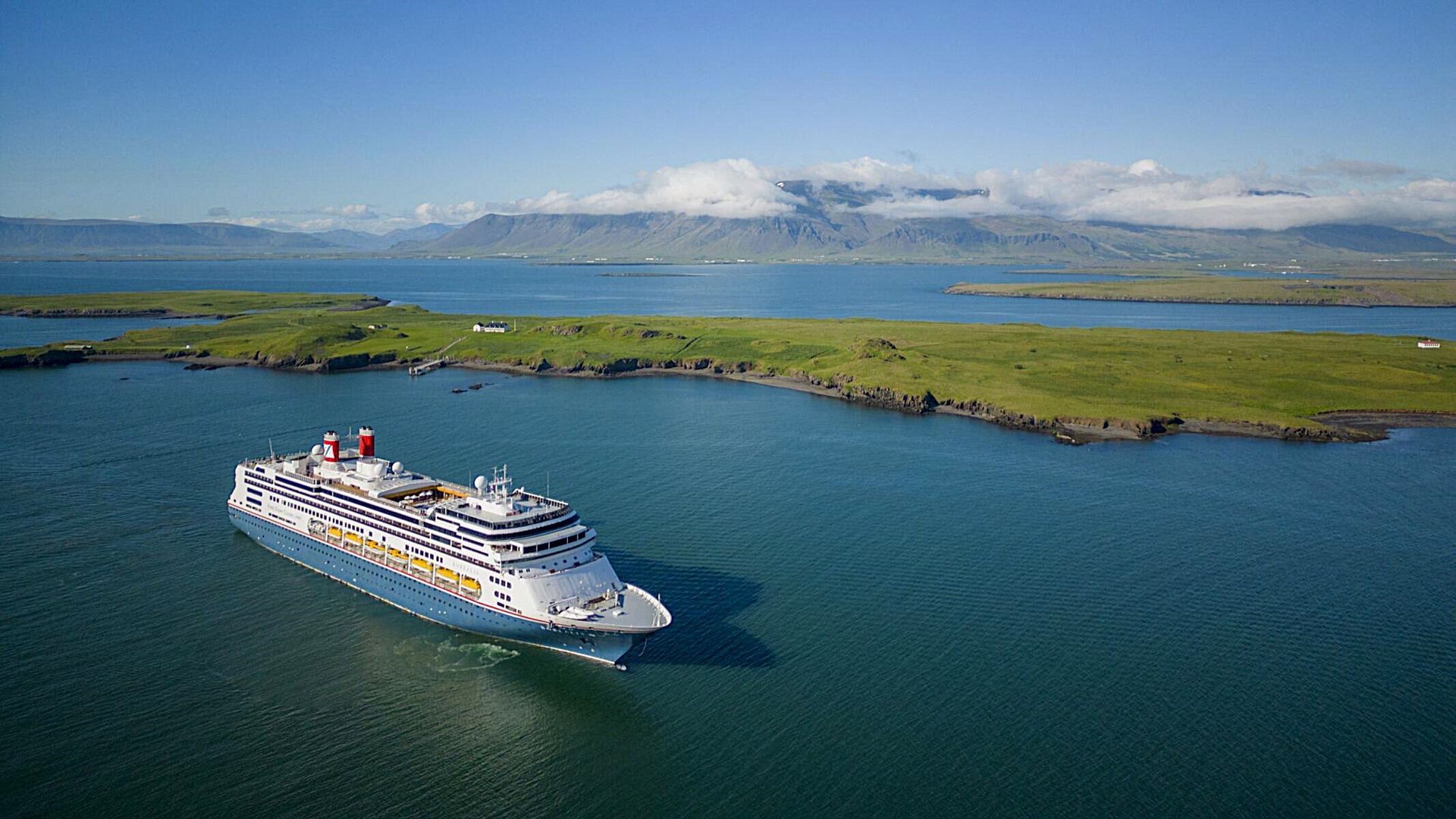 An aerial view of a cruise ship in the ocean part of a Borealis cruise review