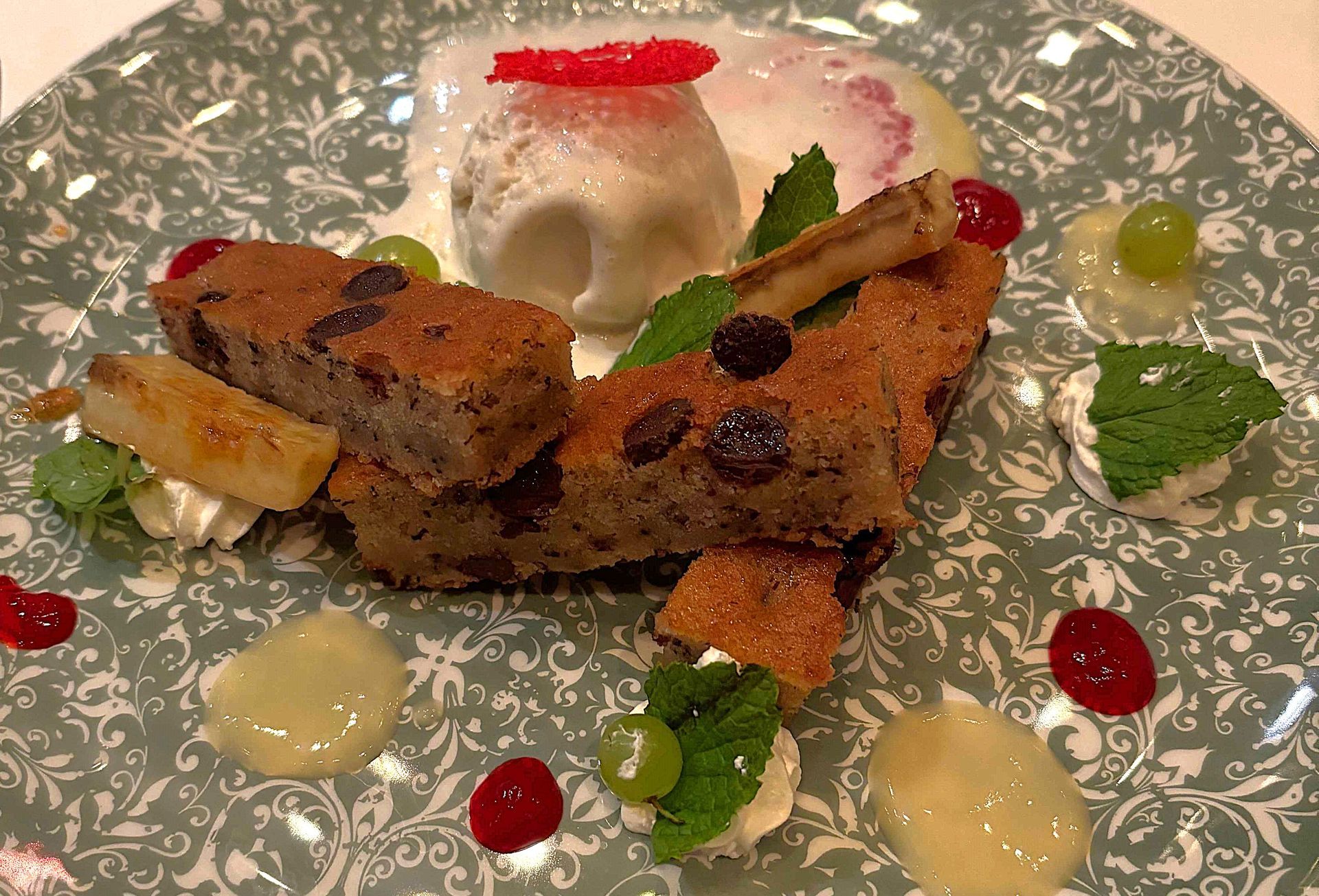 A close up of a plate of food on a table