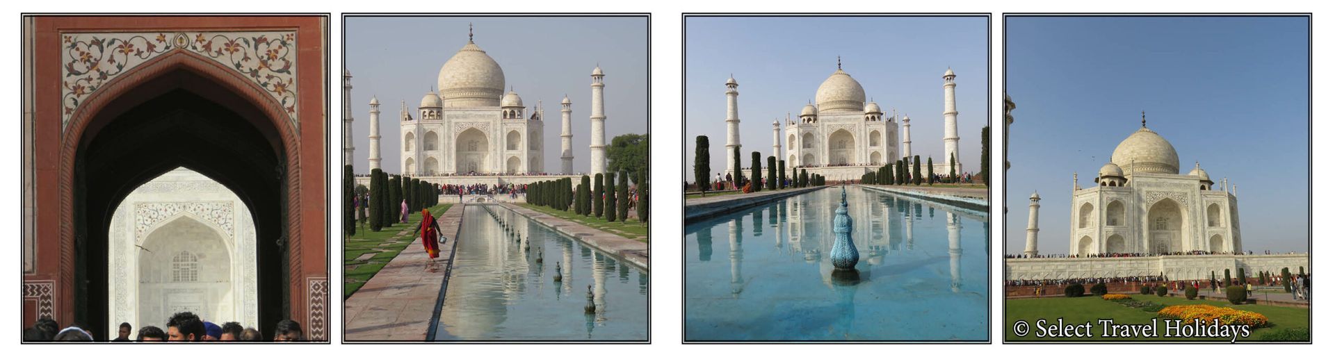 A collage of four pictures of the taj mahal