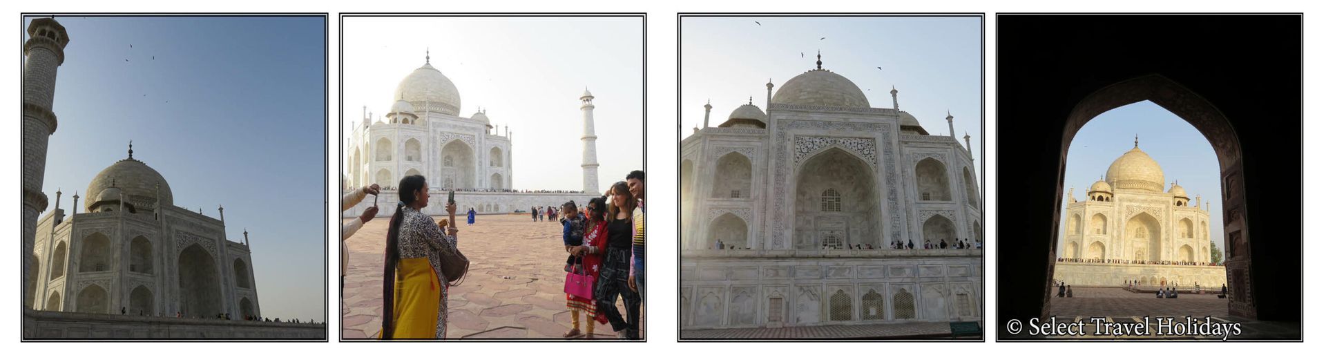 A collage of four pictures of the taj mahal