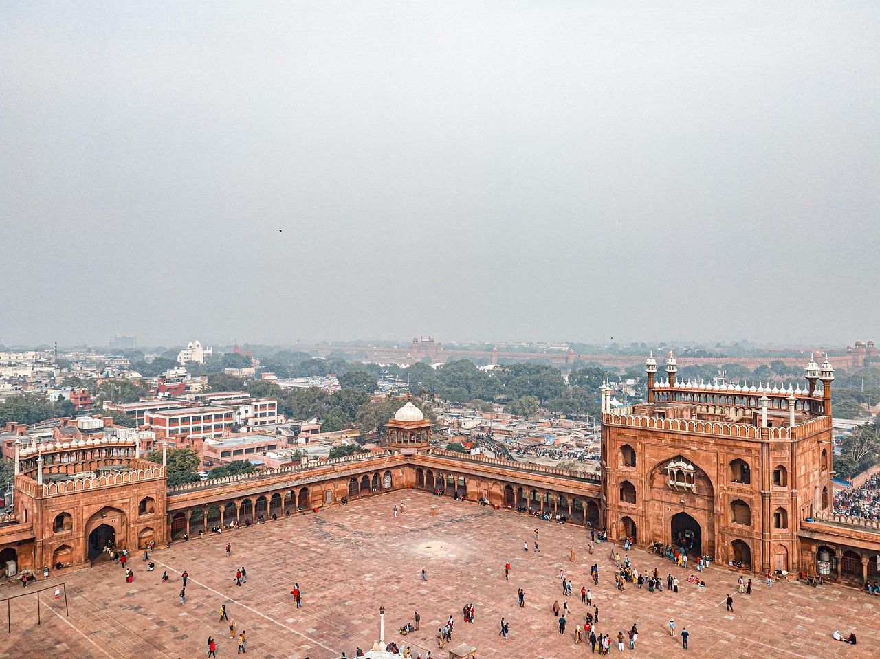 An aerial view of the jama masjid in delhi , india.