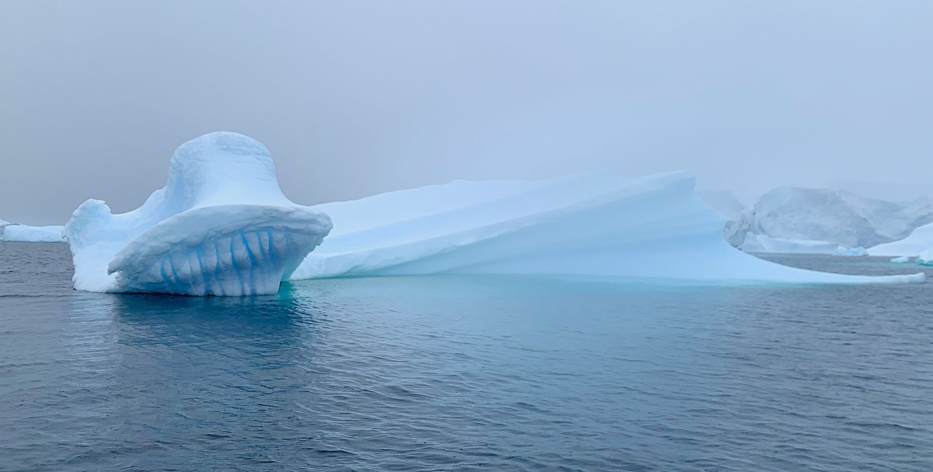 A large iceberg is floating on top of a body of water.