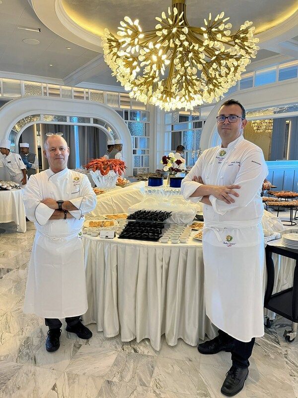 Chef Eric Barale and Chef Alexis Quaretti  in The Grand Dining Room on Oceania Cruises ship Vista