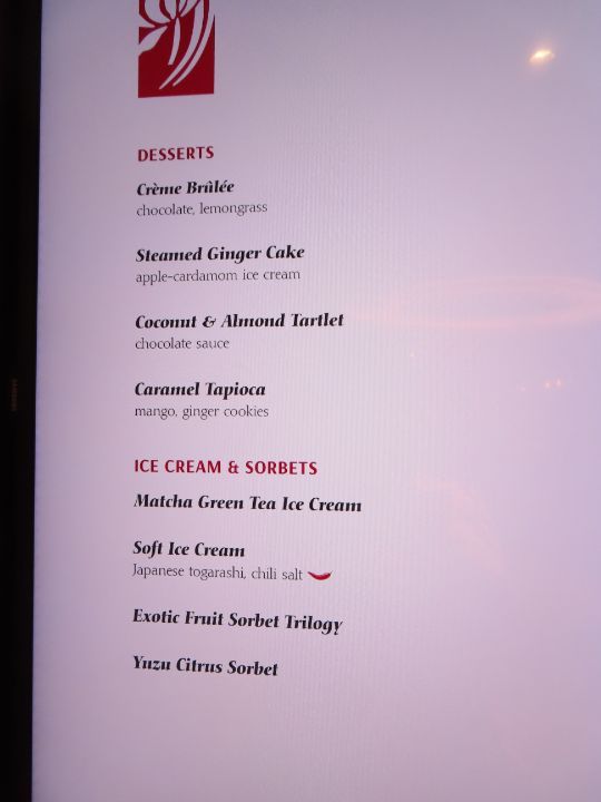 A menu for desserts including ice cream and sorbets