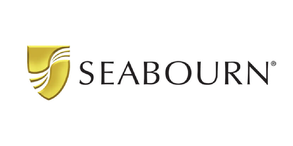 A seabourn logo with a gold shield on a white background.