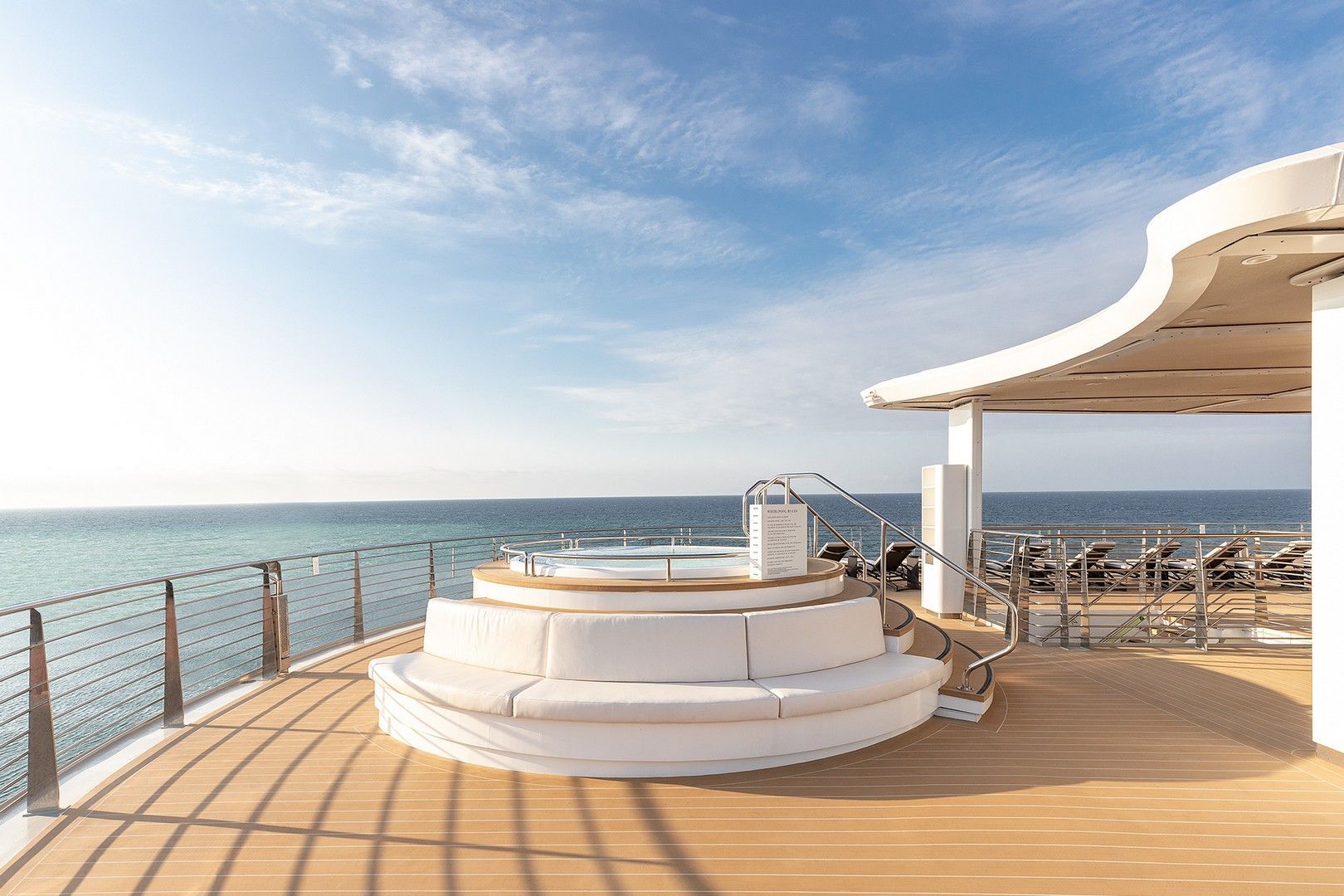 a hot tub on the deck of a cruise ship overlooking the ocean on Silversea Best Luxury Line Winner