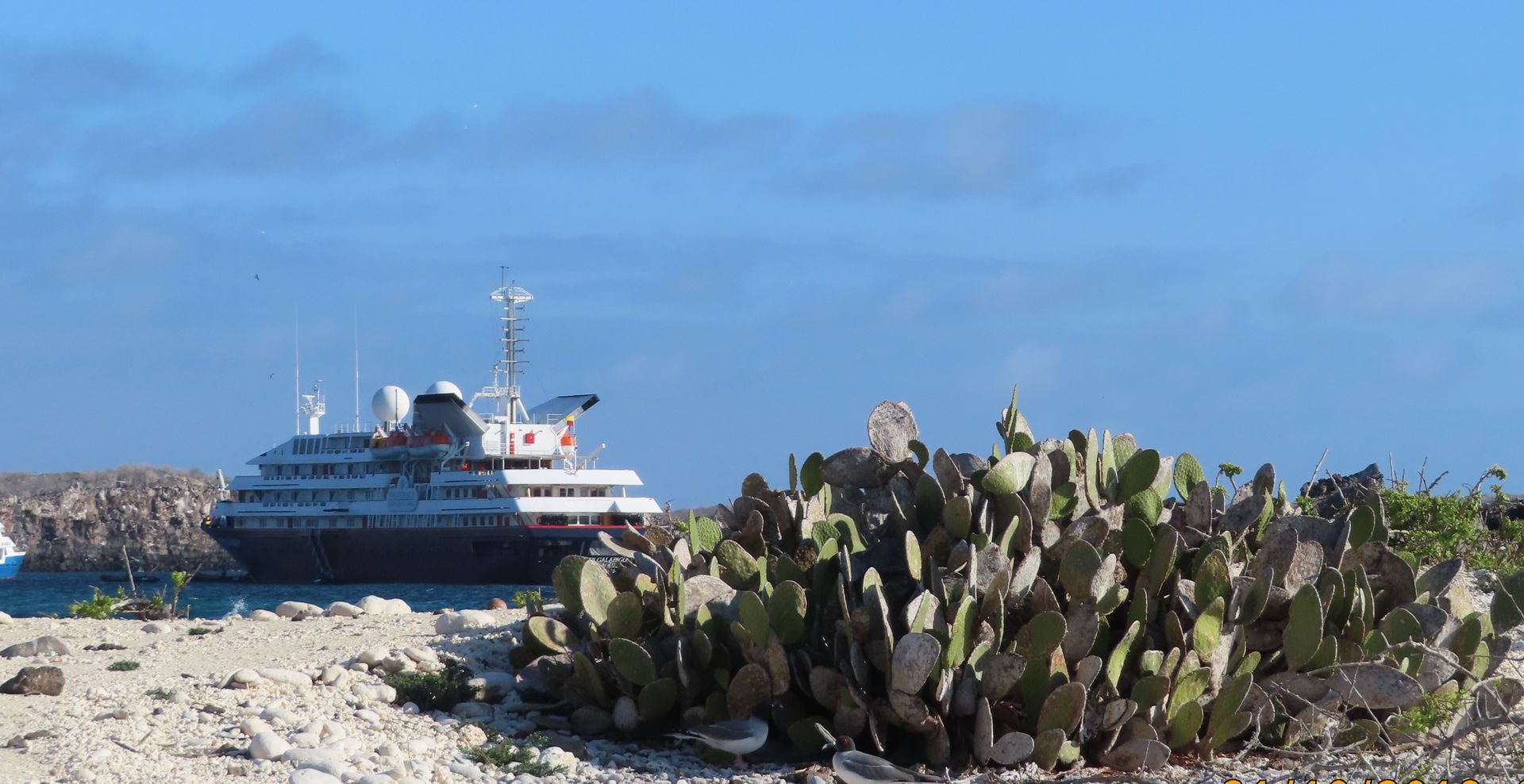 Silversea Galapagos ships moored off a beach