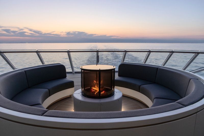 There is a fireplace on the deck on Silver Nova cruise ship