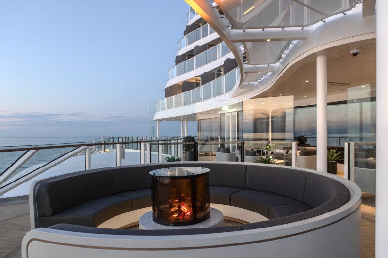 There is a fire pit on the deck of a cruise ship on Silver Nova cruise ship