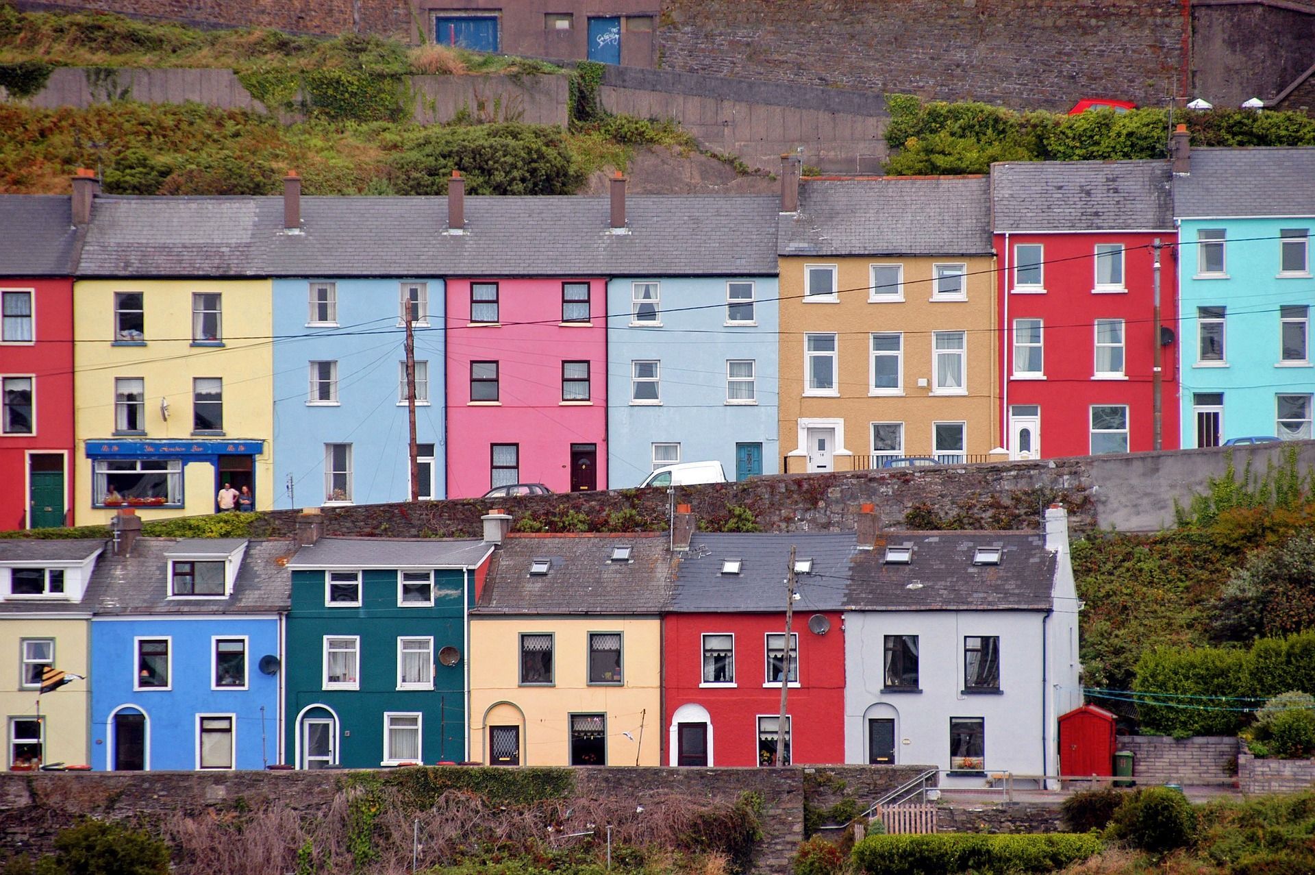 A row of colorful houses on a hillside