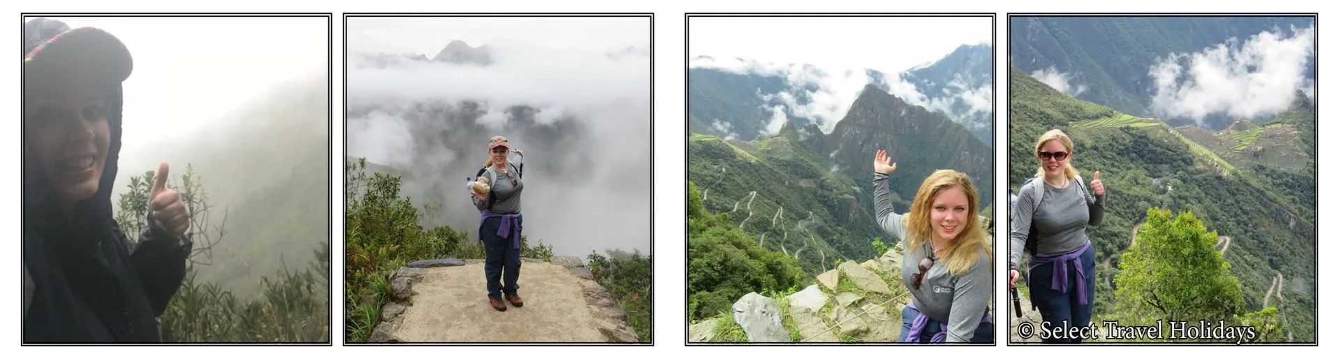 A man and a woman are standing on top of a mountain in Peru