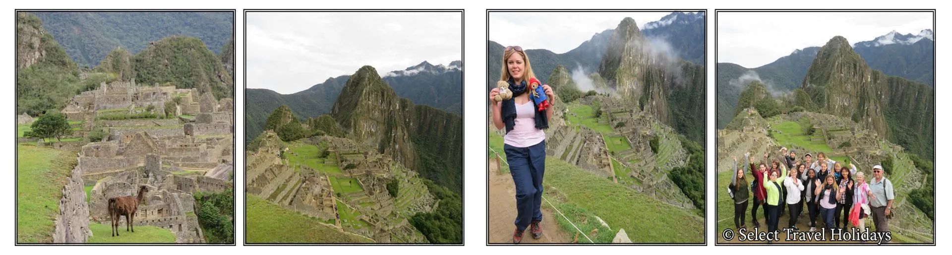 A group of people are standing on top of a mountain in Peru