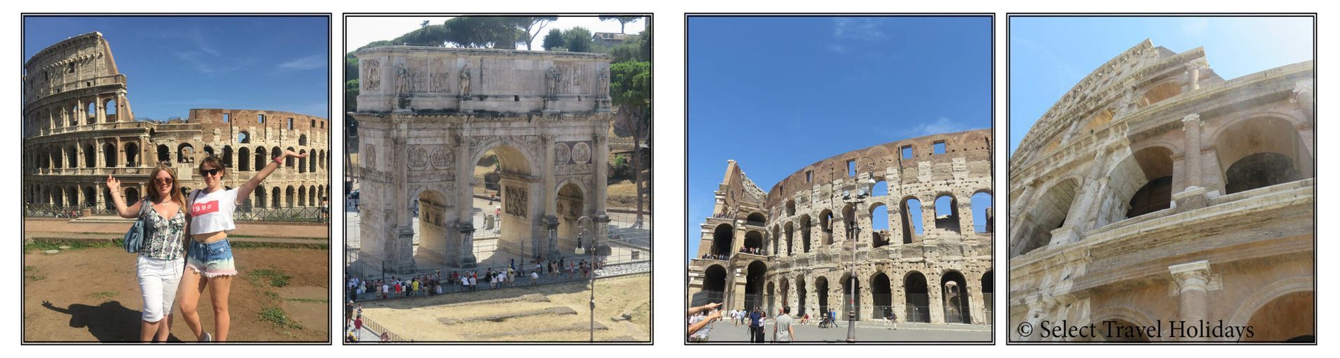 A collage of four pictures of the colosseum in rome on an urban adventures tour