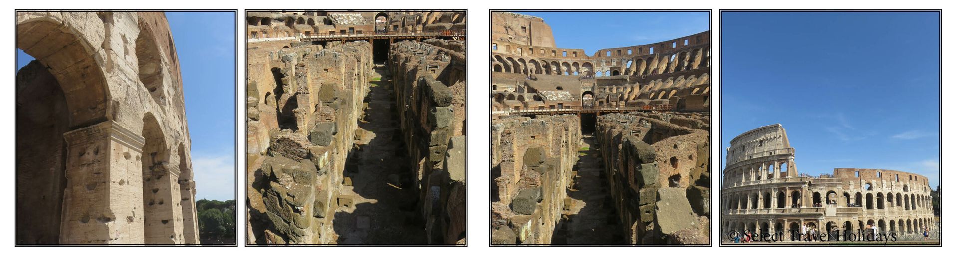 A collage of four pictures of the colosseum in rome on an urban adventures tour