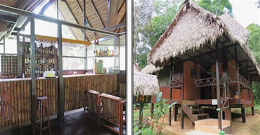 A picture of a restaurant and a picture of a hut with a thatched roof at G Lodge Amazon