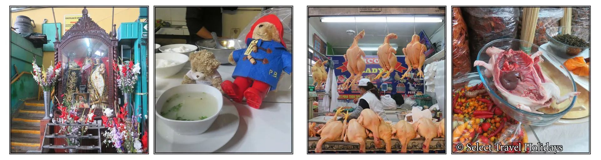 A collage of four pictures of different types of food.