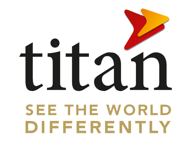 A titan logo that says see the world differently