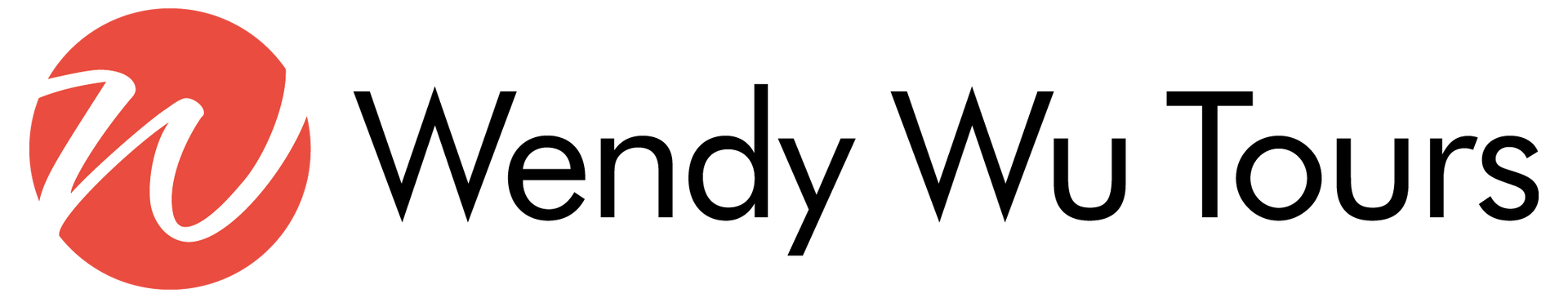 A logo for wendy wu tours with a red circle in the middle.