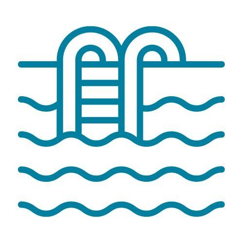 Un icono de una piscina con una escalera en el agua.