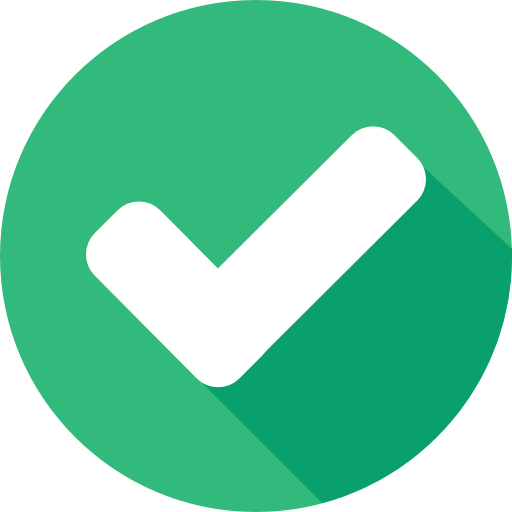 Una marca de verificación blanca en un círculo verde con una sombra larga.