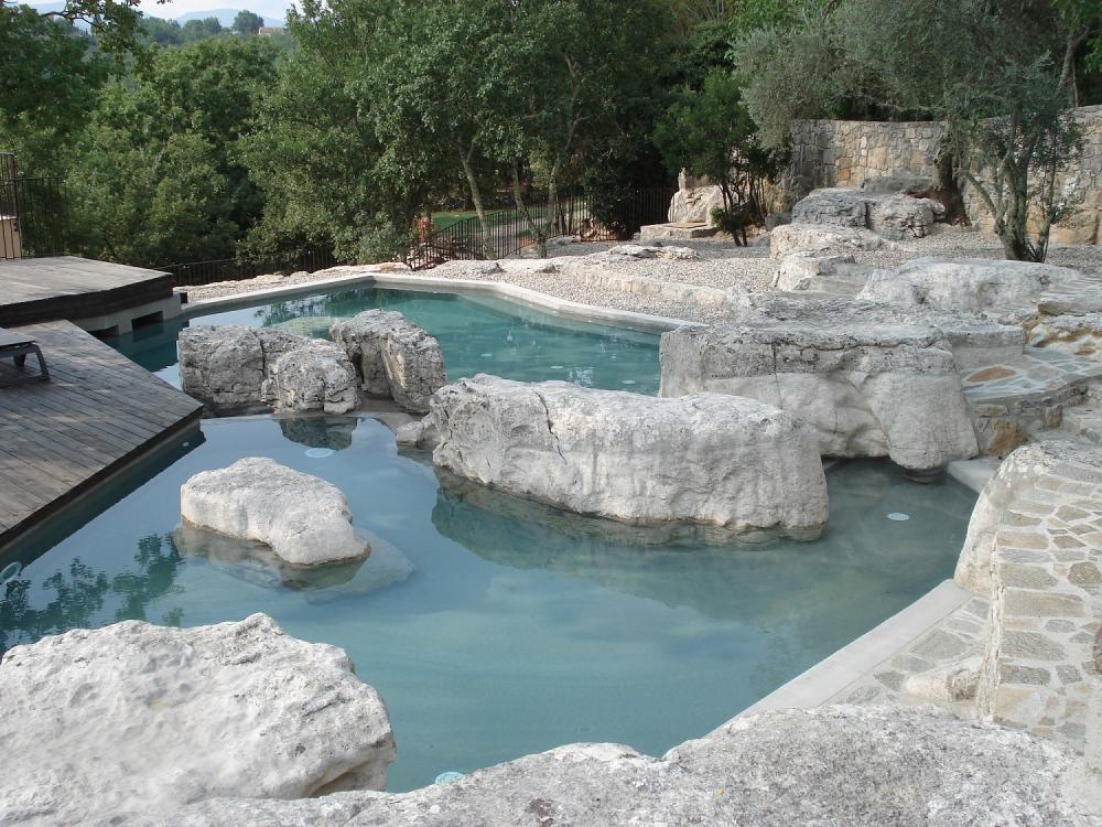Piscine avec pierres