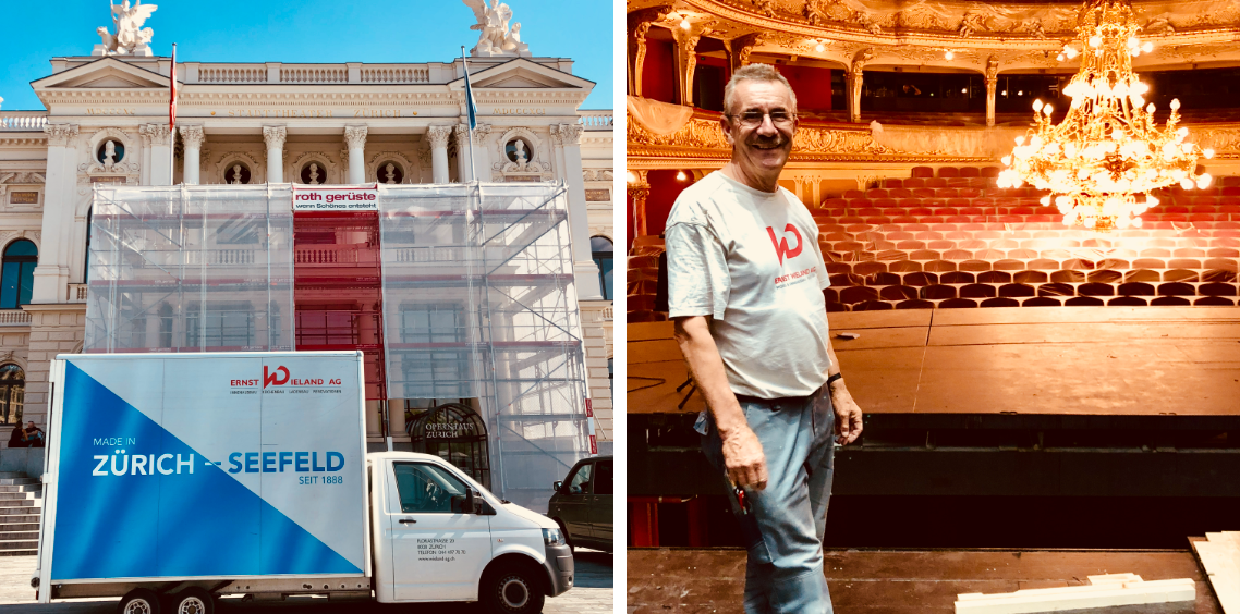 Ein Mann steht vor einem Gebäude neben einem Lastwagen.